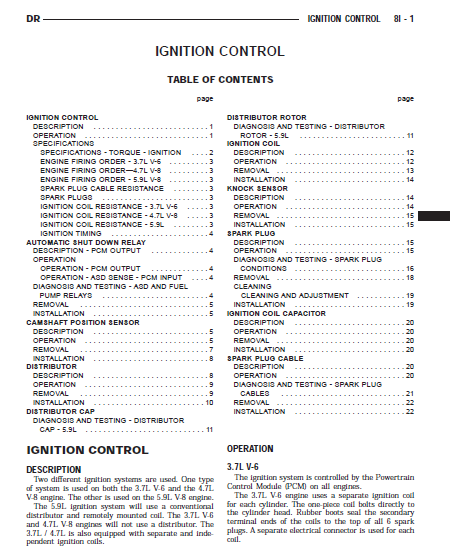 DODGE RAM (2002-2009) Workshop Service Manual repair instructions Manuale officina