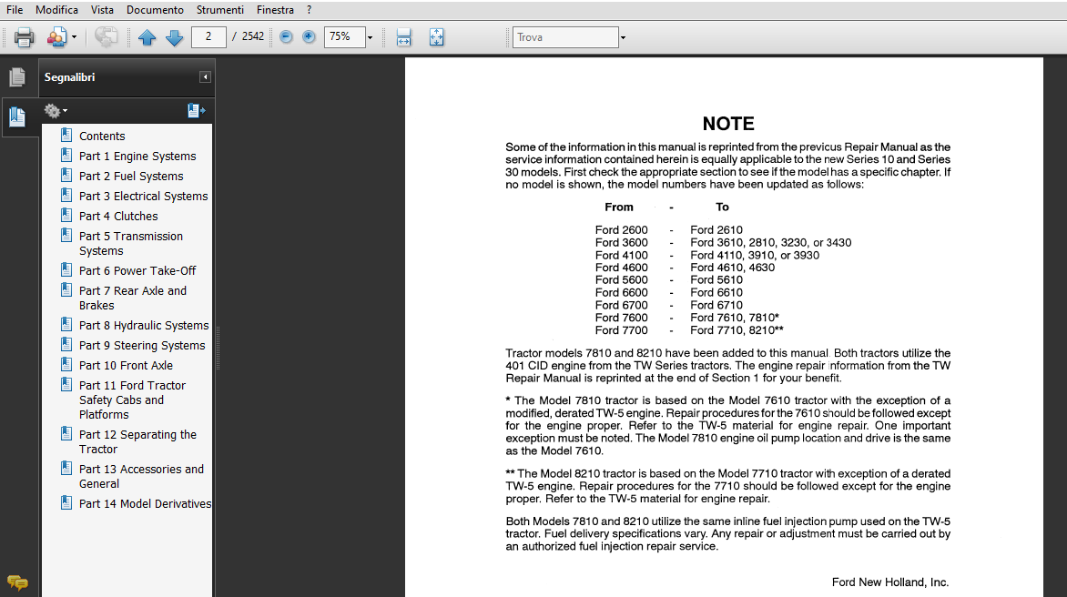 FORD New Holland 2610 2810 3230 3430 3610 4110 3910 3930 4610 4630 5610 6610 6710 7610 7810 7710 8210 Manuale officina Workshop Manual
