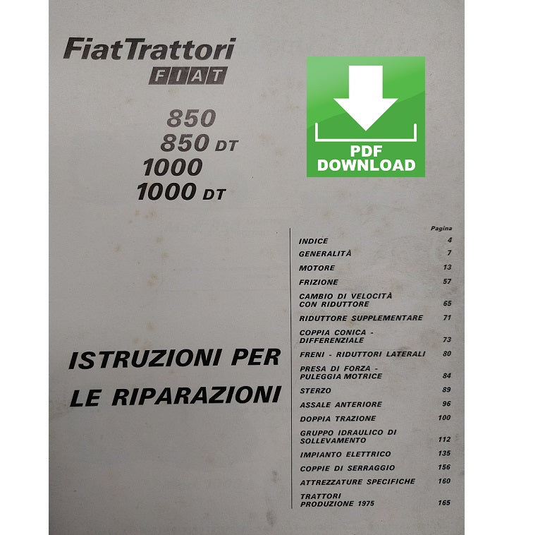 Trattore FIAT 850 1000 DT Manuale officina Istruzioni riparazione assistenza ITALIANO