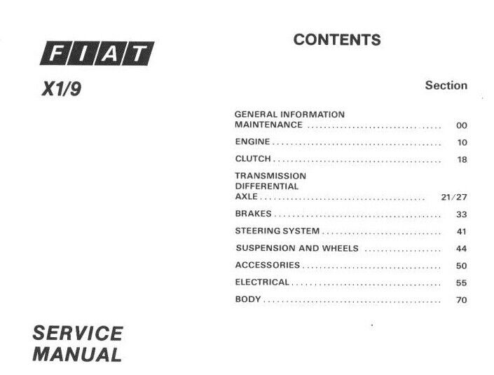 FIAT X1/9 X19 Workshop Service Manual repair instructions Manuale officina