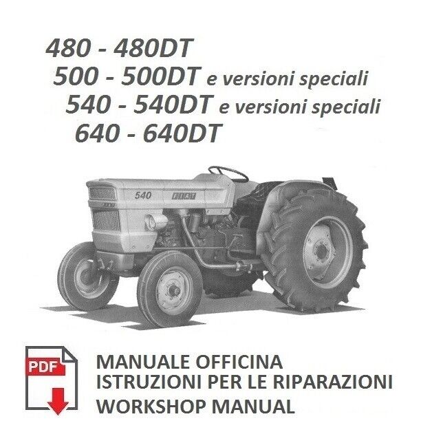 Trattore FIATAGRI 480 500 540 640 DT Manuale officina Istruzioni riparazione ENG