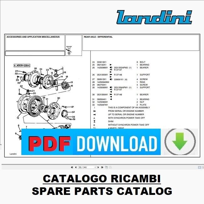 Trattore LANDINI 8860 new Catalogo ricambi Manuale parti esplosi SPARE PARTS