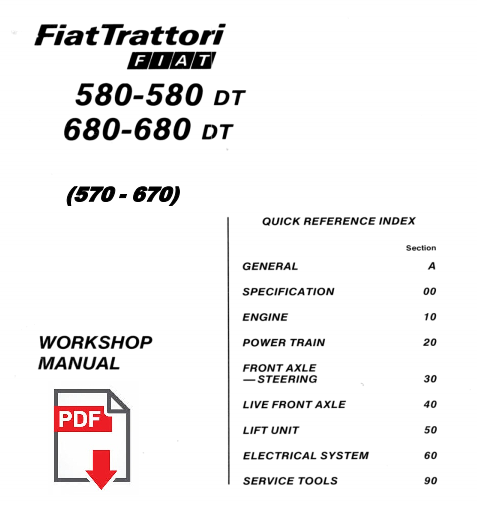 FIAT 580 680 DT Workshop service book Manuale Officina Riparazione trattore ENG