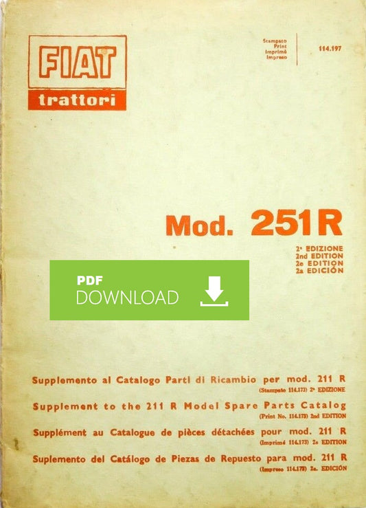 Trattore FIAT 251R Catalogo ricambi Manuale parti esplosi Spare parts catalogue
