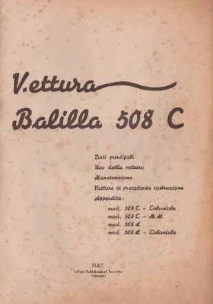 Fiat Balilla 508C 508L (1939) Manuale uso manutenzione Libretto istruzioni ITALIANO