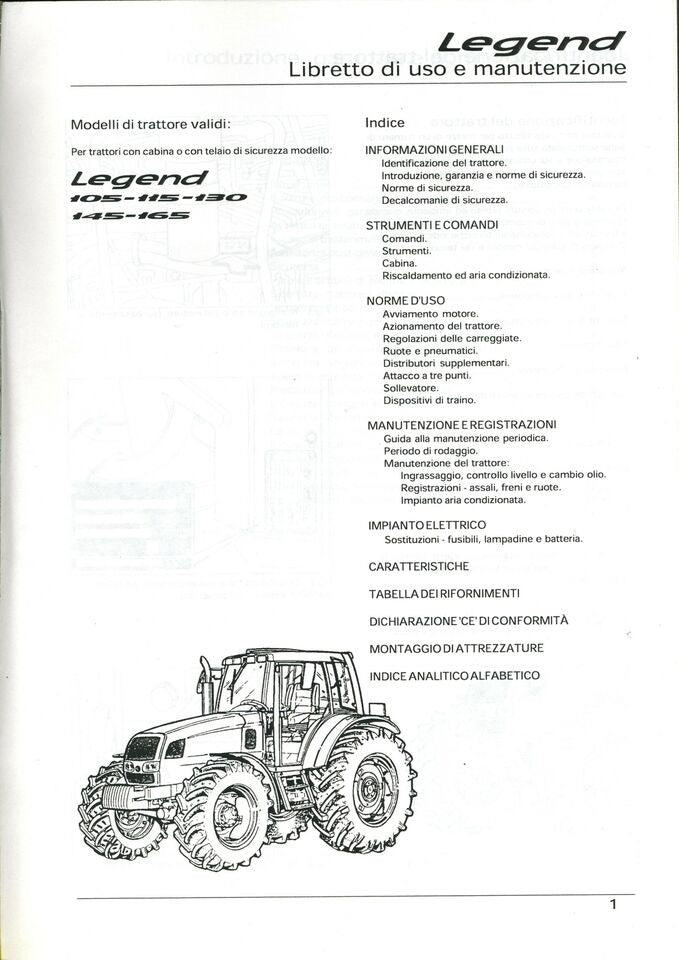 LANDINI LEGEND 105 115 130 145 165 Manuale uso manutenzione Libretto istruzioni