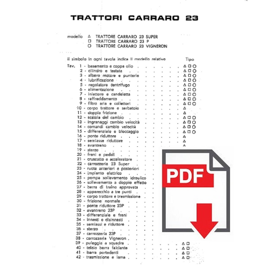 Carraro 23 Super P Vigneron Catalogo ricambi Manuale parti esplosi trattore SPARE PARTS