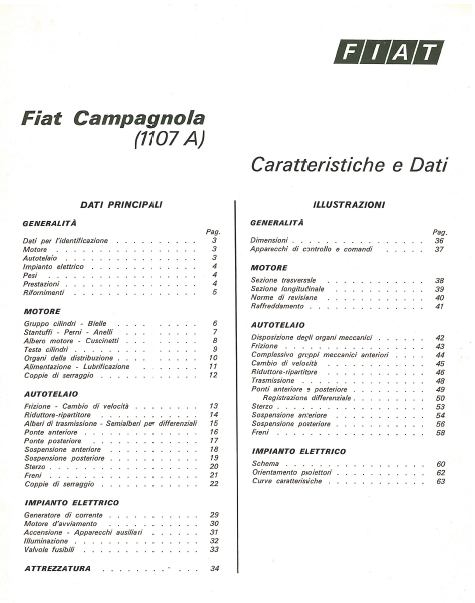 Fiat Campagnola 1107A (AR76) Manuale Caratteristiche e Dati per la riparazione e manutenzione