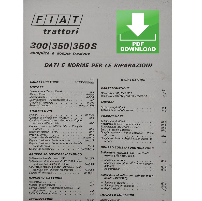 Trattore FIAT 300 350 350S Special Manuale officina Istruzioni riparazione assistenza ITALIANO