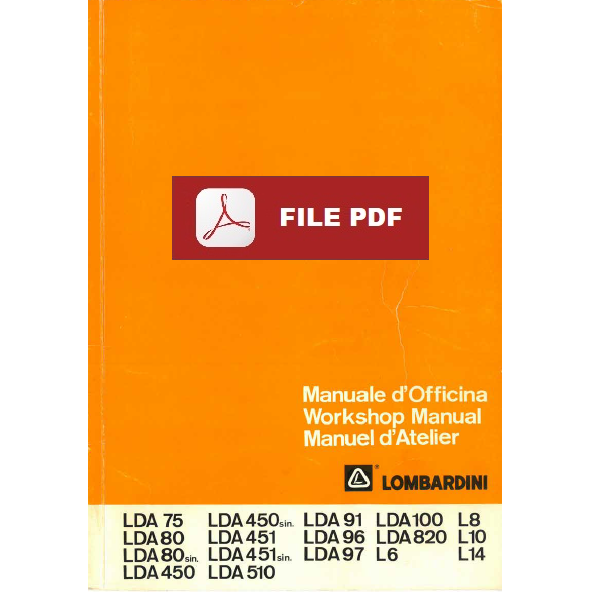 Lombardini motore diesel LDA 75 80 450 451 510 91 96 97 100 820 L6 L8 L10 L14 Manuale officina istruzioni riparazione assistenza Workshop service manual