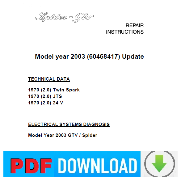 Alfa Romeo GTV / Spider (916) Manuale officina Istruzioni per le riparazioni + Catalogo ricambi ENGLISH