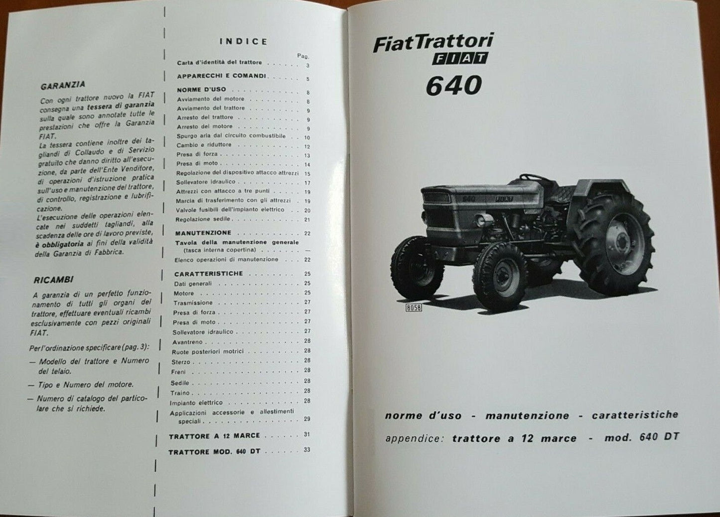 Trattore FIAT 640 DT Compatto Manuale uso manutenzione Libretto istruzioni + tavola ITALIANO