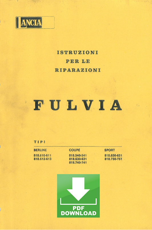 LANCIA Fulvia Berlina Coupè Sport Manuale officina Libretto istruzioni riparazione assistenza service