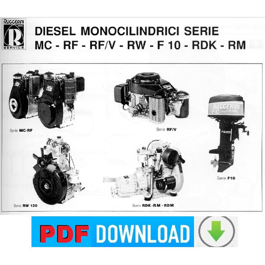 Ruggerini motori diesel MC RF RF/V RW F10 RDK RM Manuale officina istruzioni riparazione ITALIANO