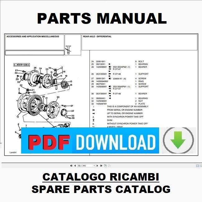 LANDINI VISION 105 Catalogo ricambi Manuale parti esplosi trattore SPARE PARTS