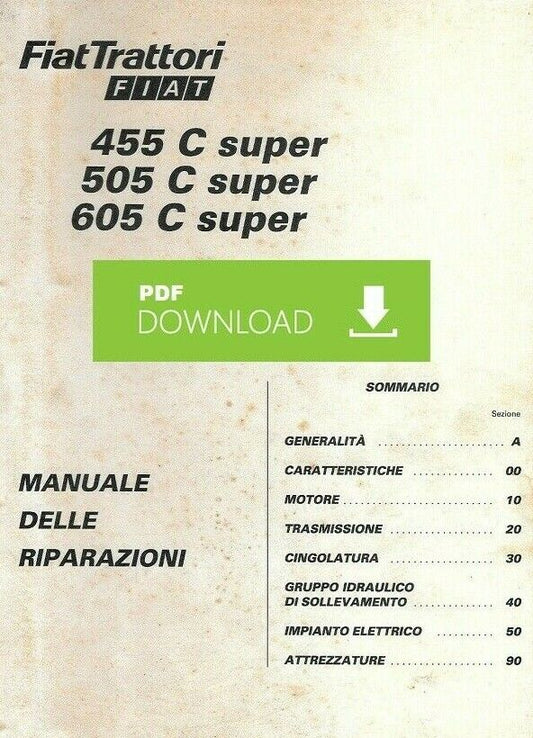 Trattore FIAT 355C 455C 505C 605C SUPER Manuale Officina istruzioni riparazione 