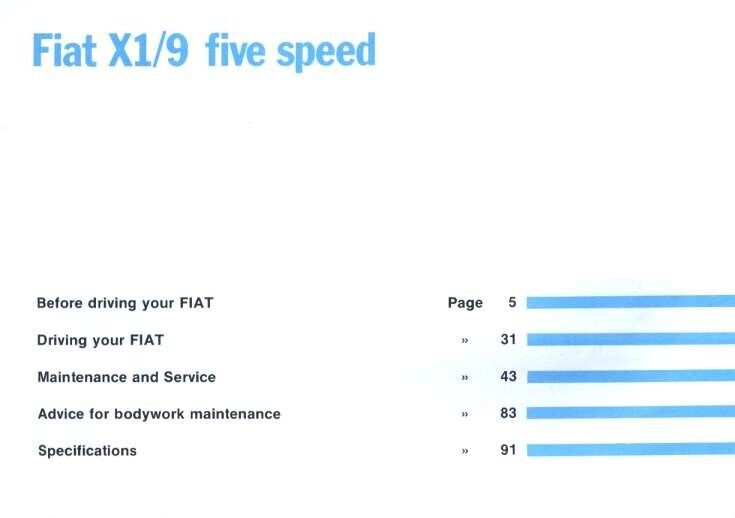 FIAT X1/9 X19 Operator's Manual Owner's instructions user Use & Maintenance book