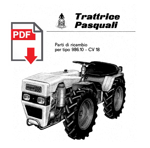 PASQUALI 986.10 cv 18 Catalogo ricambi Manuale parti esplosi trattrice ITALIANO