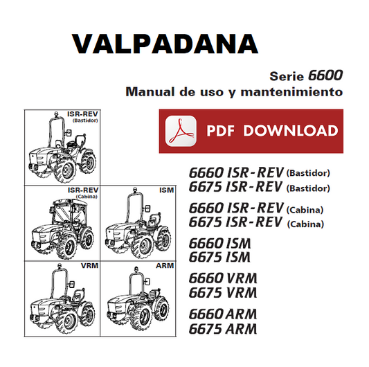 Valpadana 6660 6675 serie 6660 tractor Manuale de uso y mantenimiento SPANISH