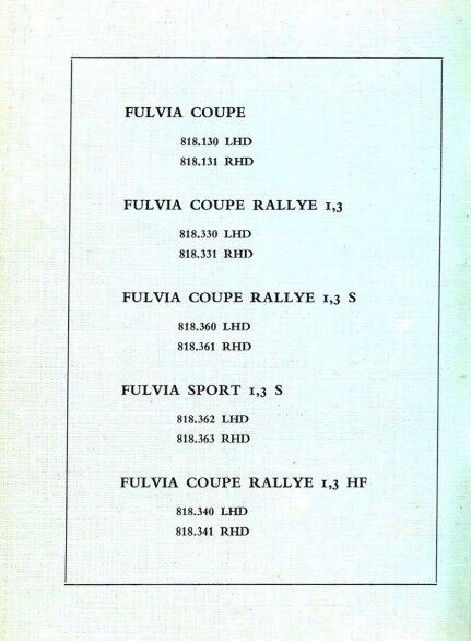 LANCIA FULVIA 1.2 Coupe Sport HF Owner's Instrunctions book User manual ENGLISH