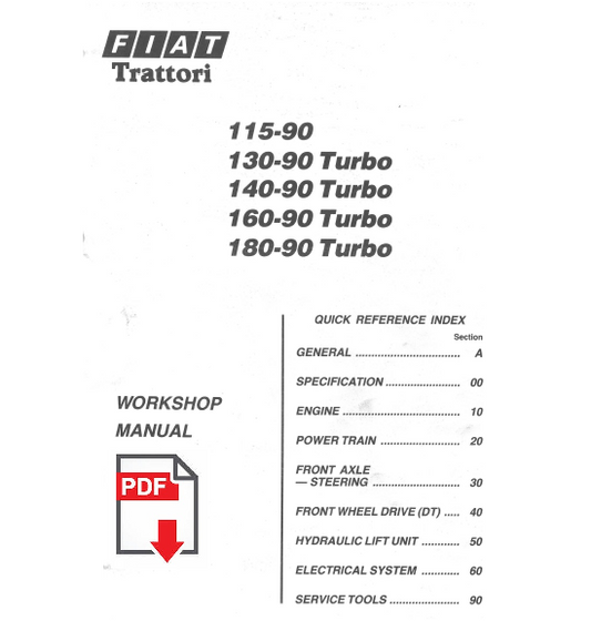 FIAT FIATAGRI 115-90 130-90 140-90 160-90 180-90 Turbo Manuale officina trattore