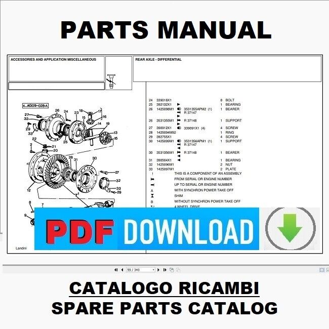 LANDINI LEGEND 105 Catalogo ricambi Manuale parti esplosi SPARE PARTS