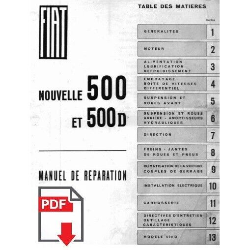 FIAT 500 500D Workshop service manual repair - Manuel de reparation FRENCH